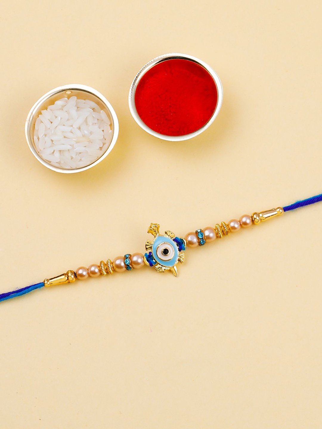 

Silver Shine Bhaiya Bhabhi Rakhi With Roli Chawal, White