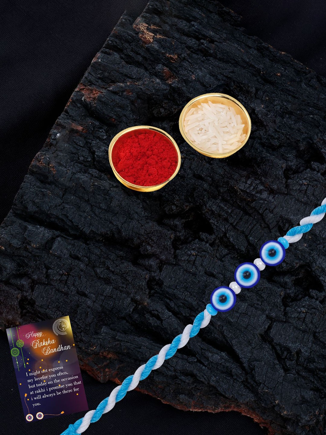 

Silver Shine Set Of 2 Beaded Rakhis with Roli Chawal & Greeting Card, Red