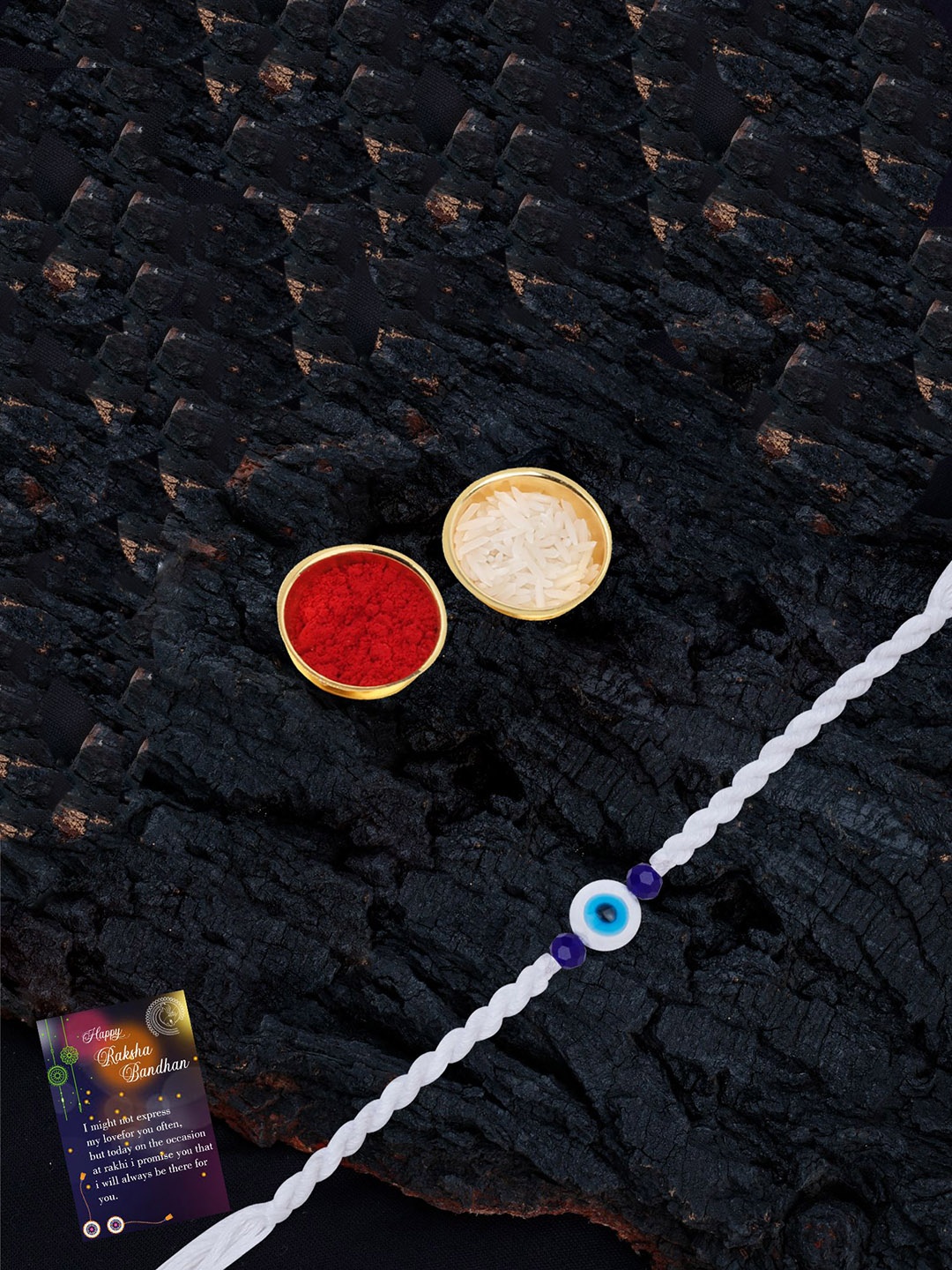 

Silver Shine Set Of 2 Beaded Rakhis with Card & Roli Rice, Red