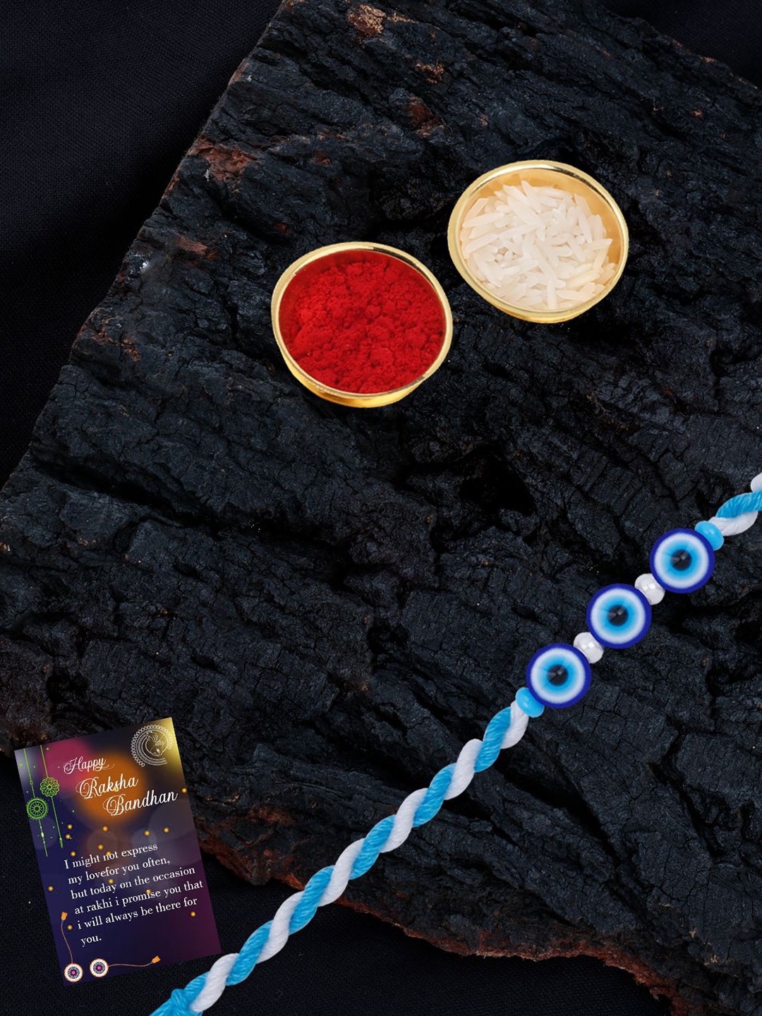 

Silver Shine Set Of 2 Beaded Rakhis with Roli Chawal & Greeting Card, Red
