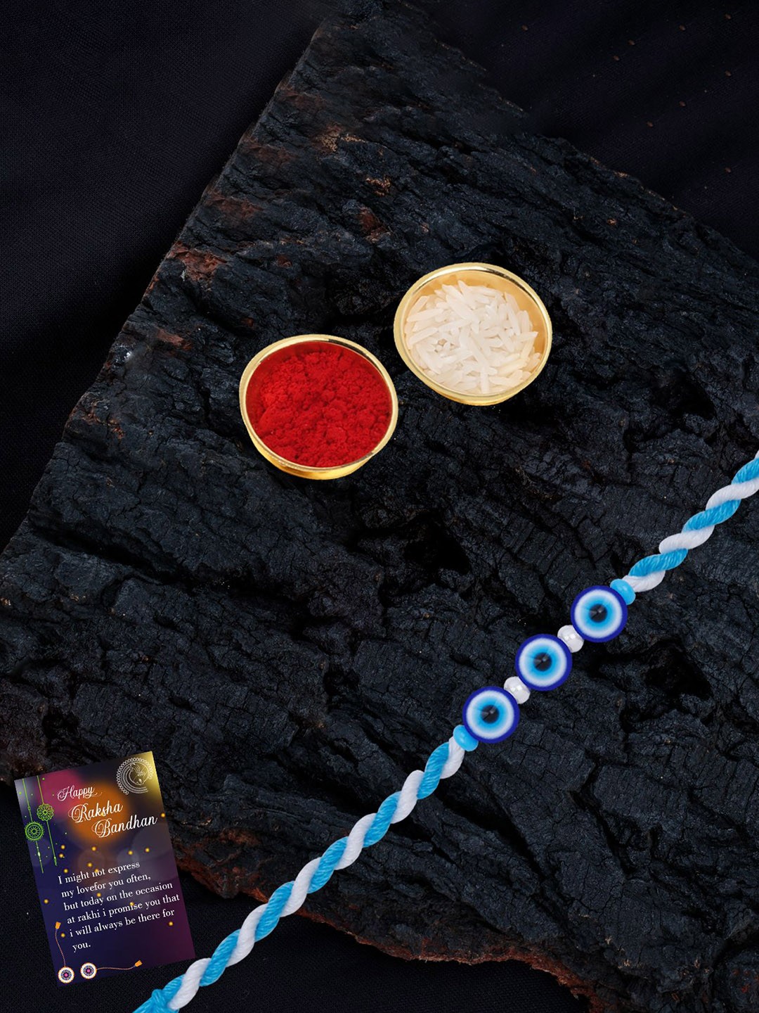 

Silver Shine Set Of 2 Beaded Rakhis with Roli Chawal & Greeting Card, Red