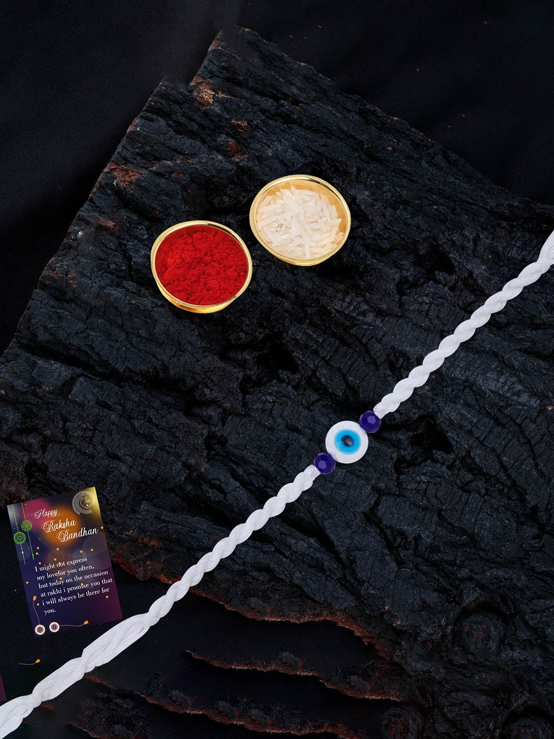 

Silver Shine Bhaiya Bhabhi Rakhi With Roli Chawal, Gold