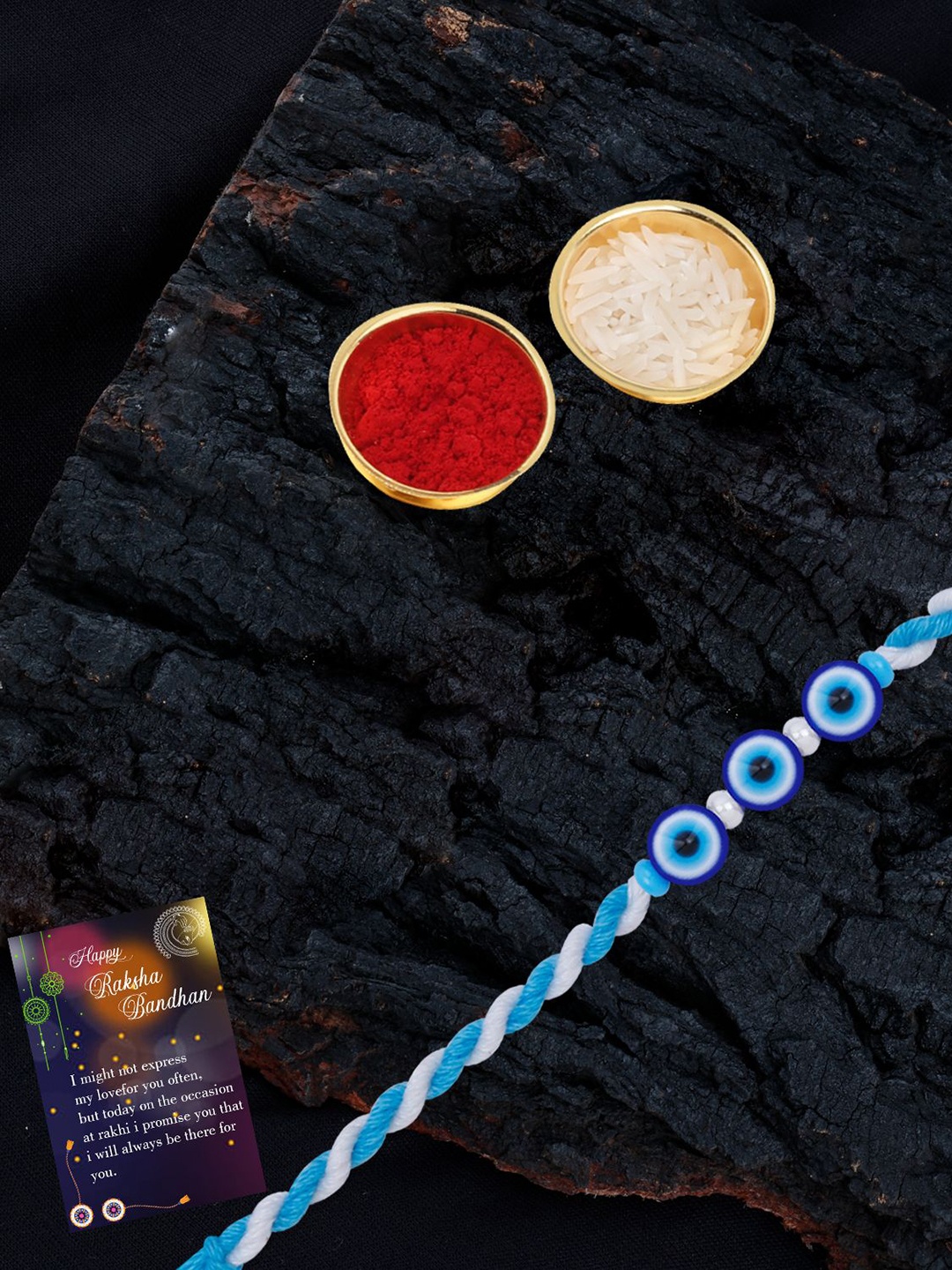 

Silver Shine Set Of 2 Beaded Rakhis with Roli Chawal & Greeting Card, Red
