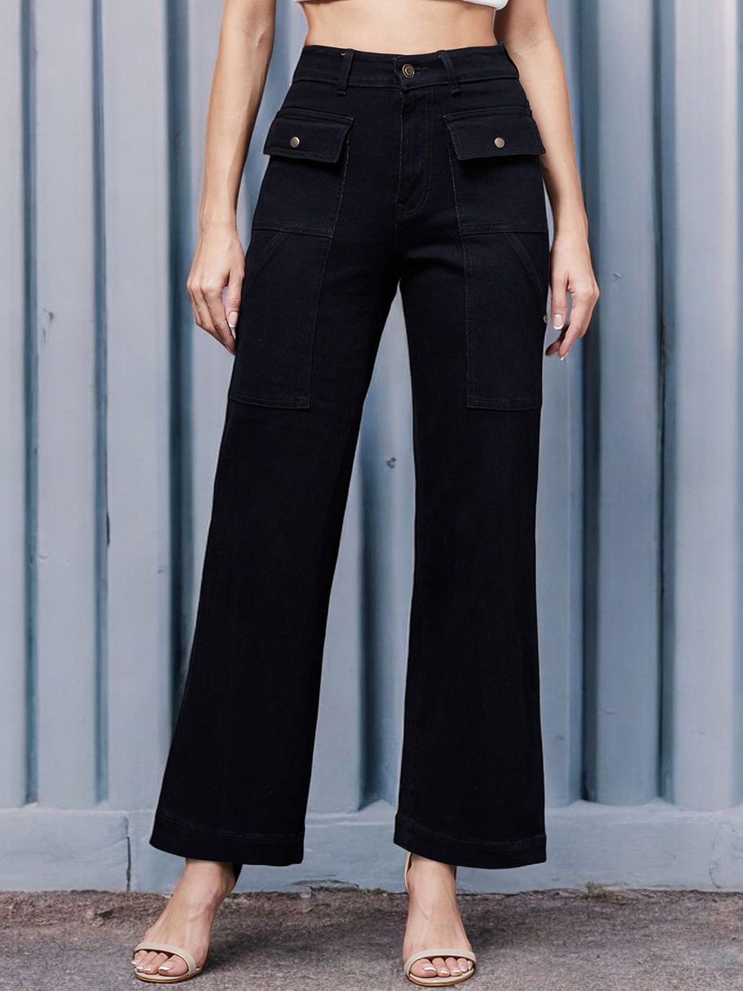 

Miss Chase Women Flared High-Rise High-Rise Stretchable Jeans, Black