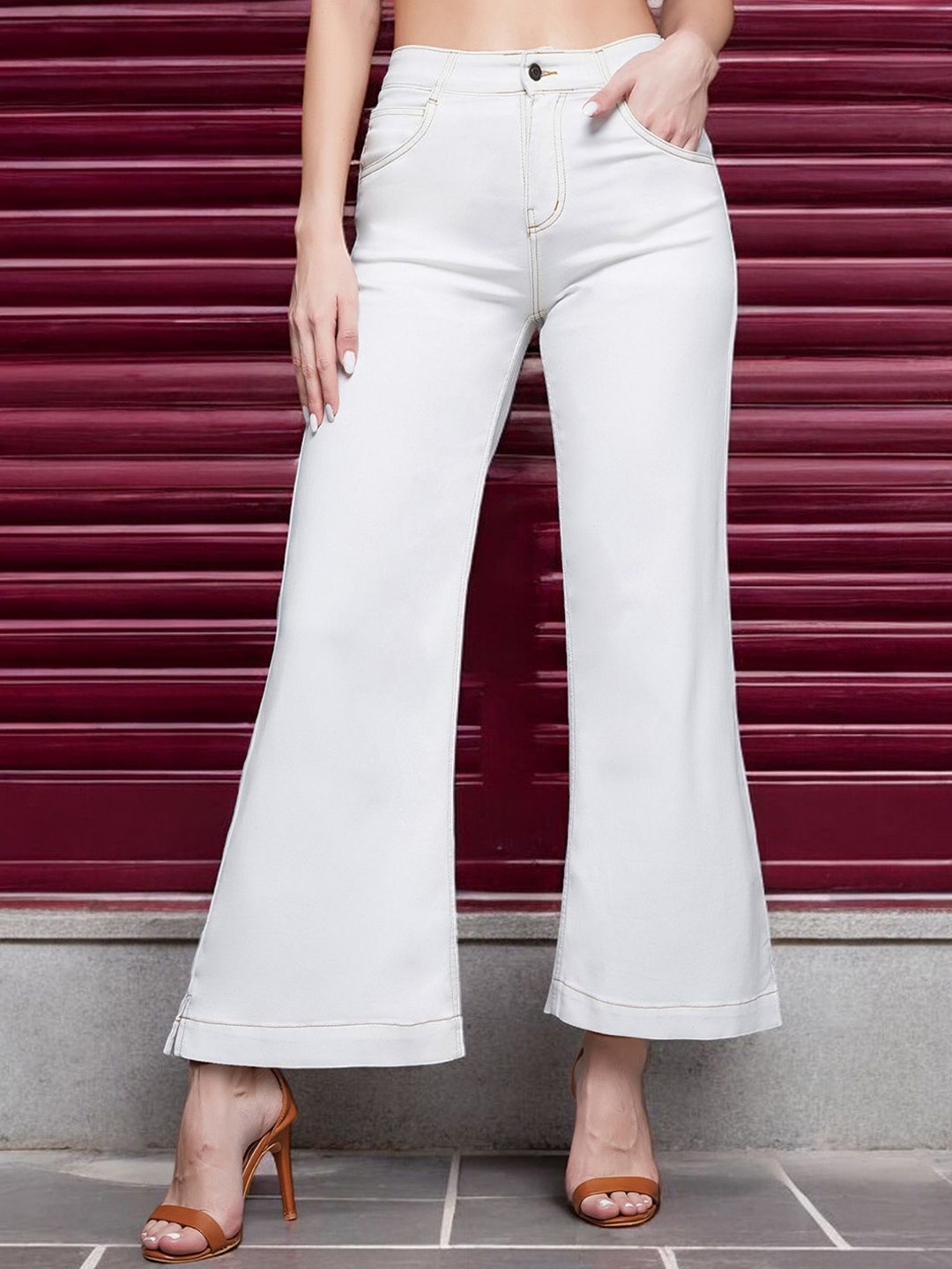 

Miss Chase Women Flared Stretchable Jeans, White