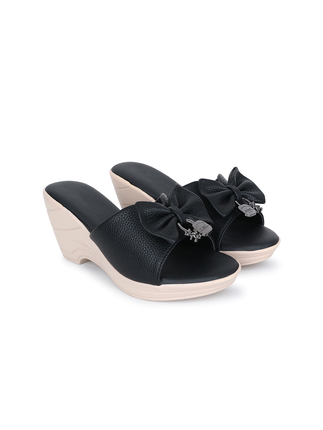 

CHINRAAG Women Open Toe Wedge Sandals With Bows, Black