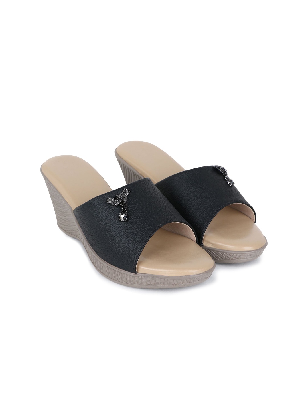 

CHINRAAG Open Toe Wedge Sandals, Black