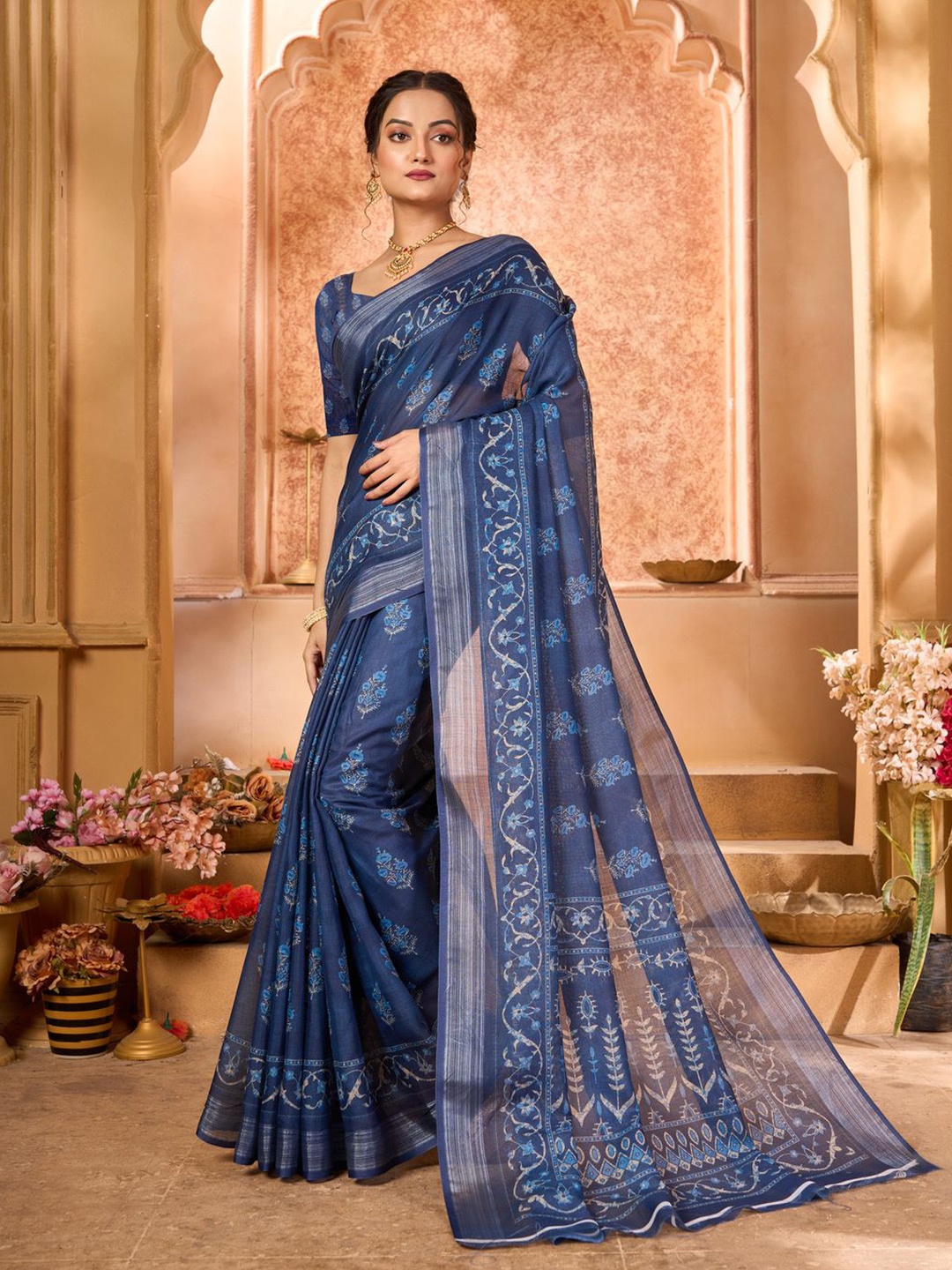 

KALINI Ethnic Motifs Zari Saree, Blue