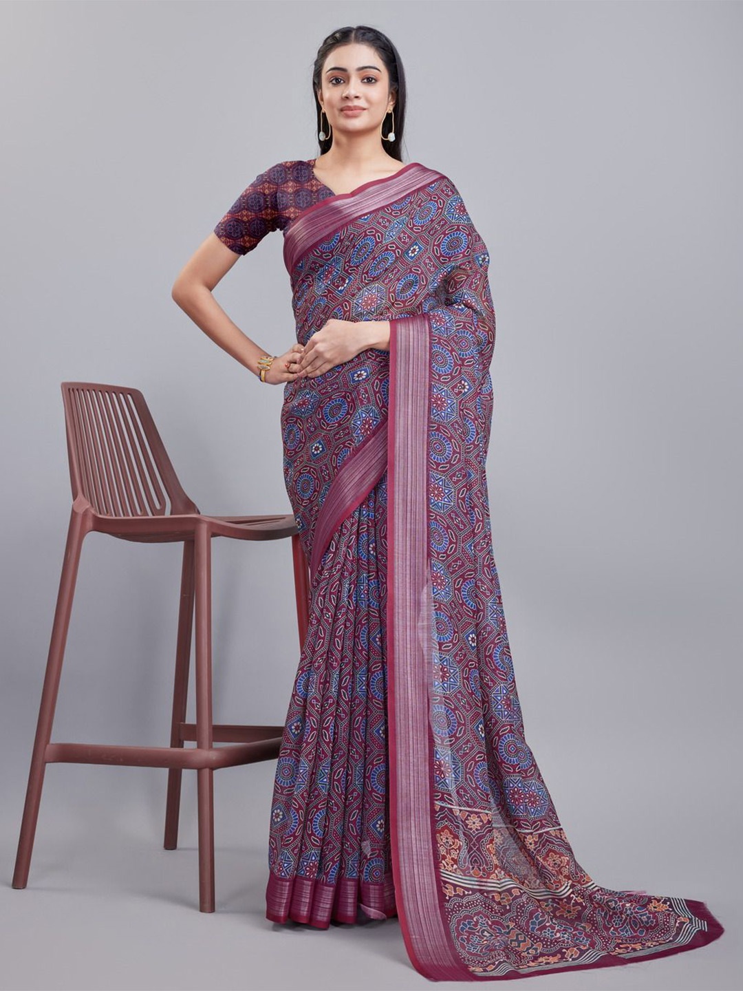 

KALINI Ethnic Motifs Zari Saree, Magenta