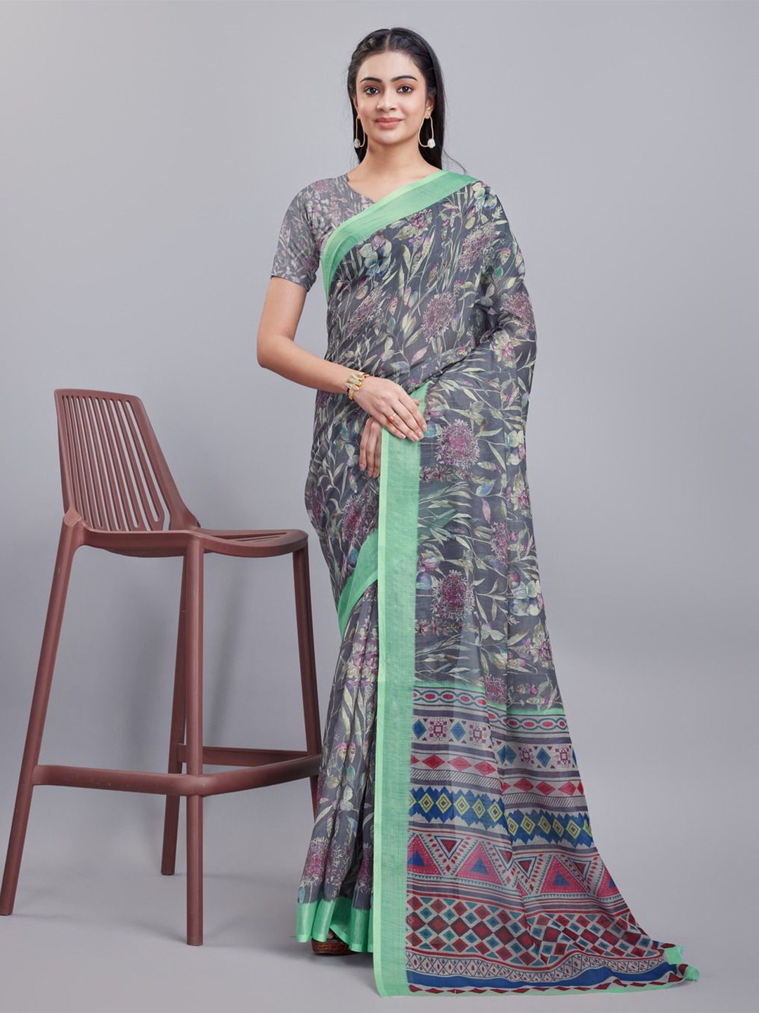 

KALINI Ethnic Motif Zari Woven Saree, Grey