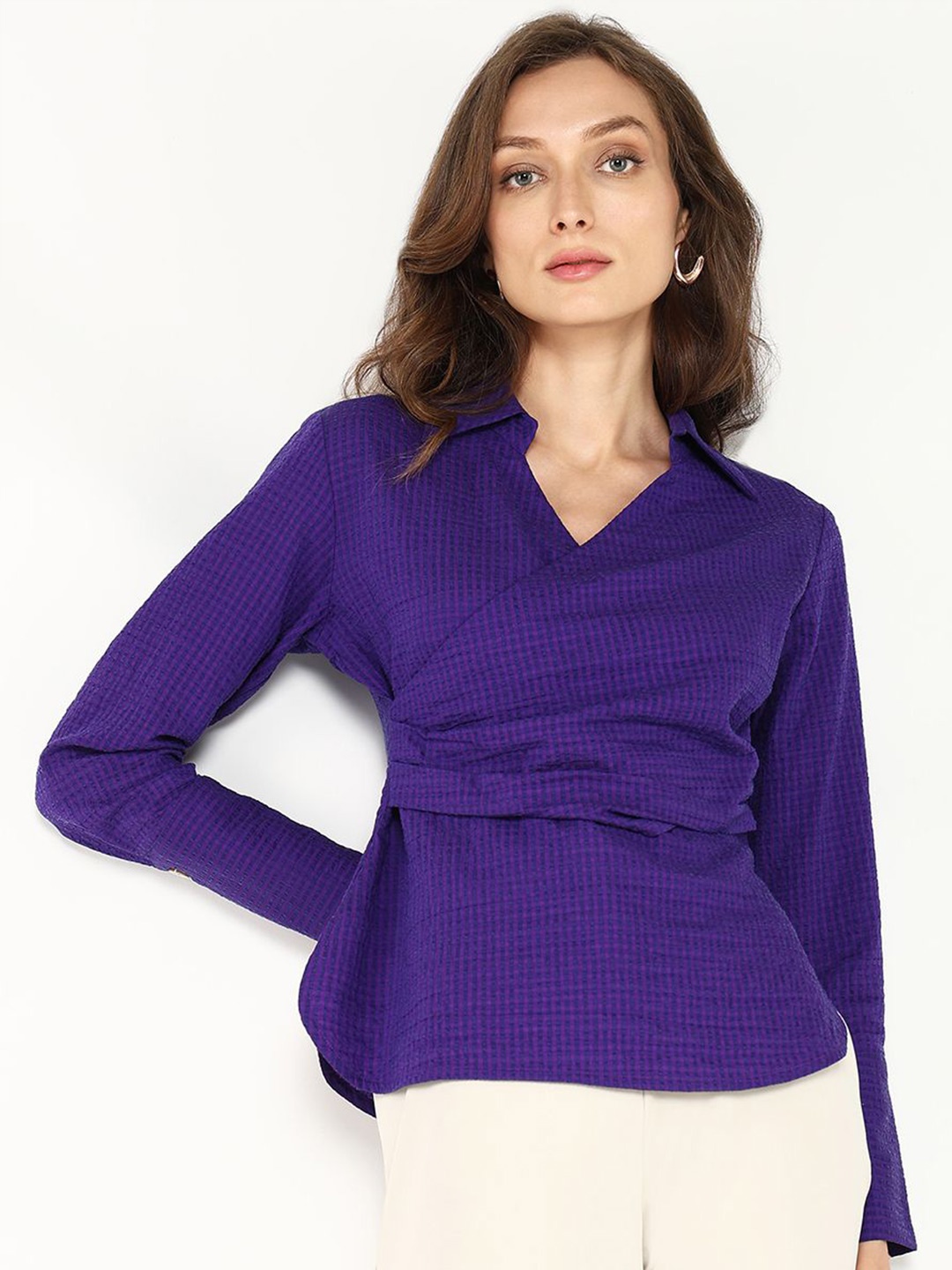 

RAREISM Mandarin Collar Wrap Top, Purple