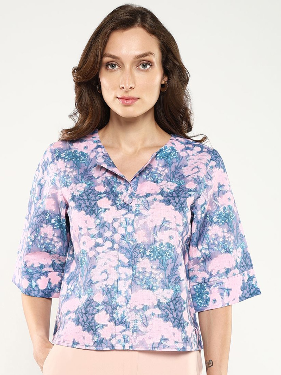 

RAREISM Floral Print Flared Sleeve Styled Back Top, Multi