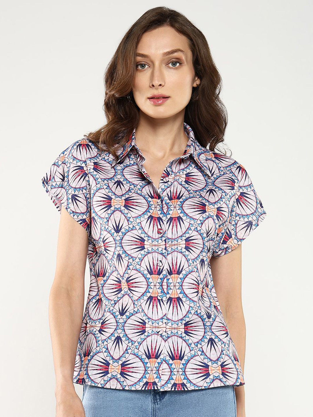 

RAREISM Geometric Print Extended Sleeves Shirt Style Top, Multi