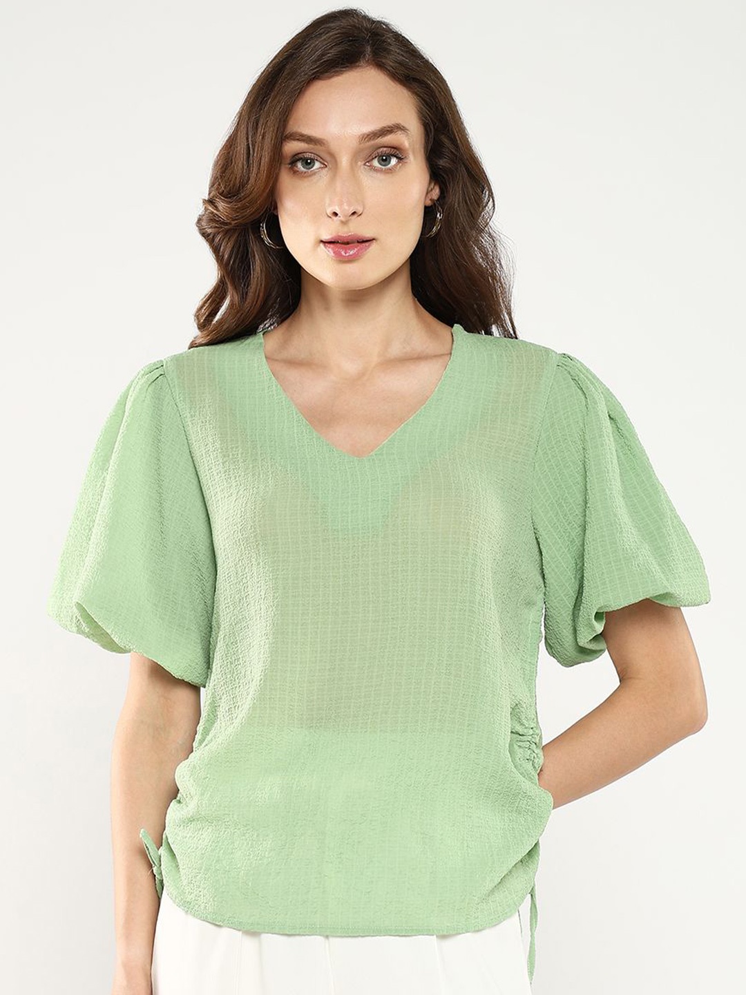 

RAREISM Flutter Sleeve Cotton Top, Green