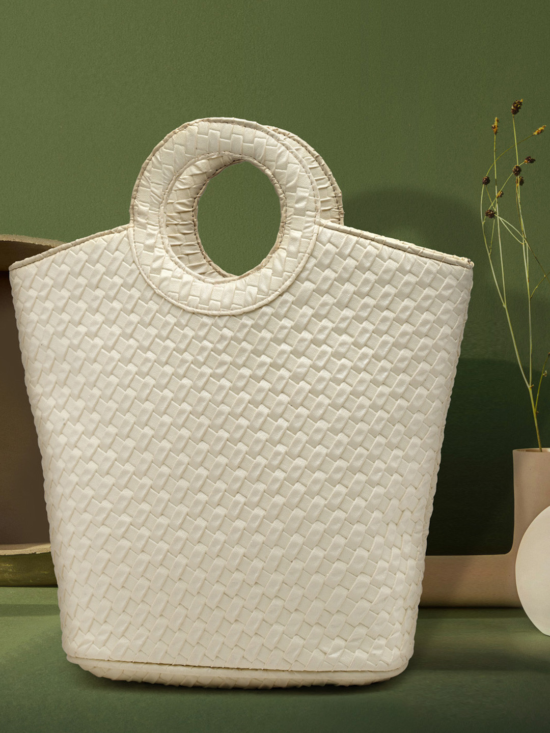 

ENSAC Colourblocked PU Oversized Structured Handheld Bag, White