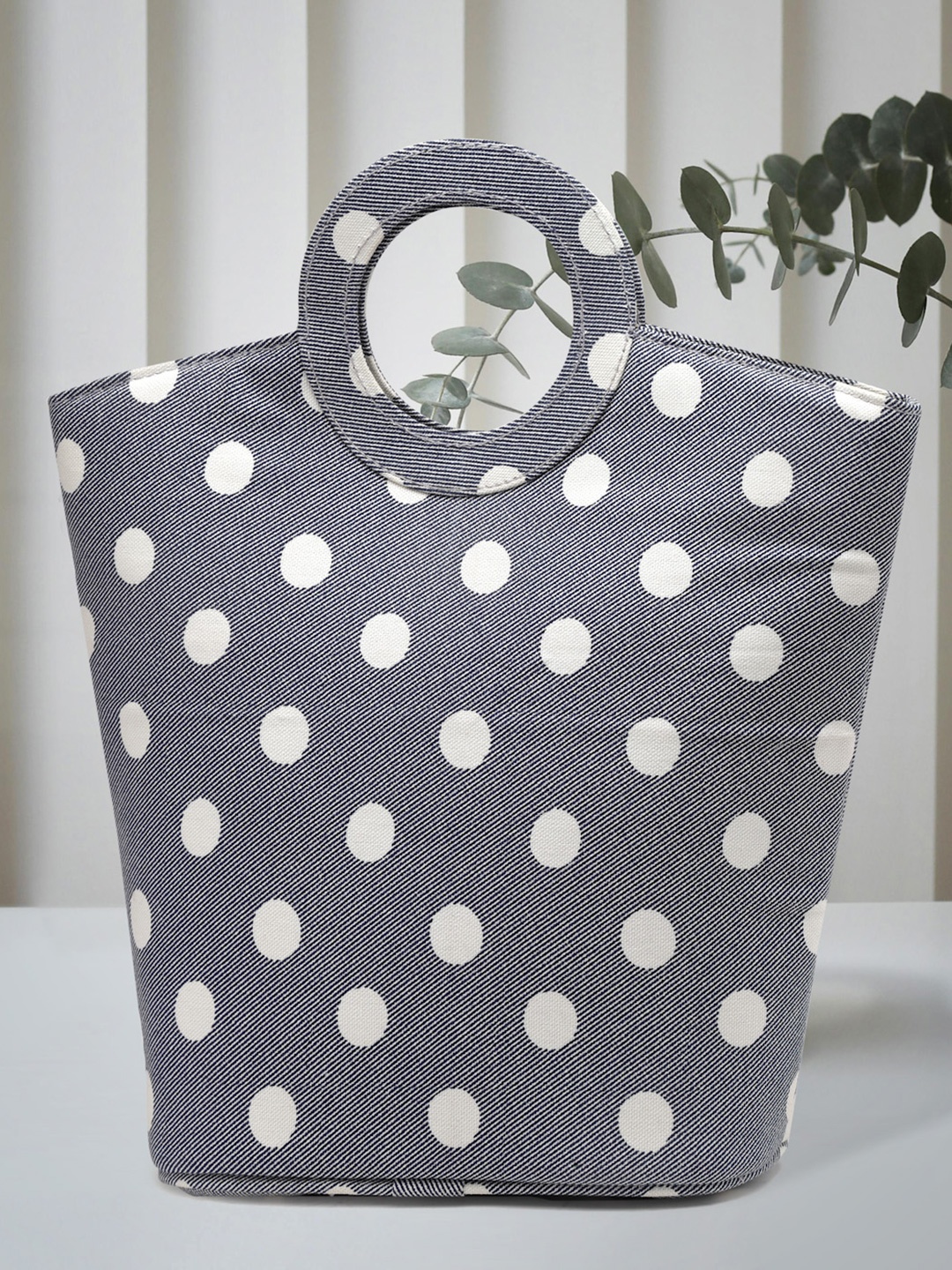 

ENSAC Geometric Printed PU Shopper Handheld Bag with Cut Work, Navy blue