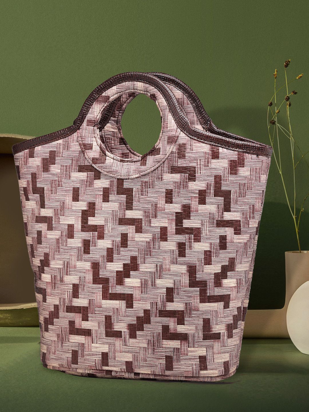 ENSAC PU Oversized Shopper Tote Bag with Applique, Purple