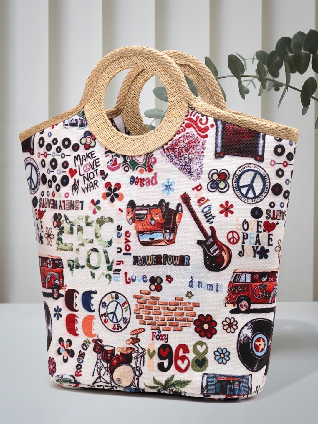 

ENSAC PU Shopper Tote Bag with Applique, Beige