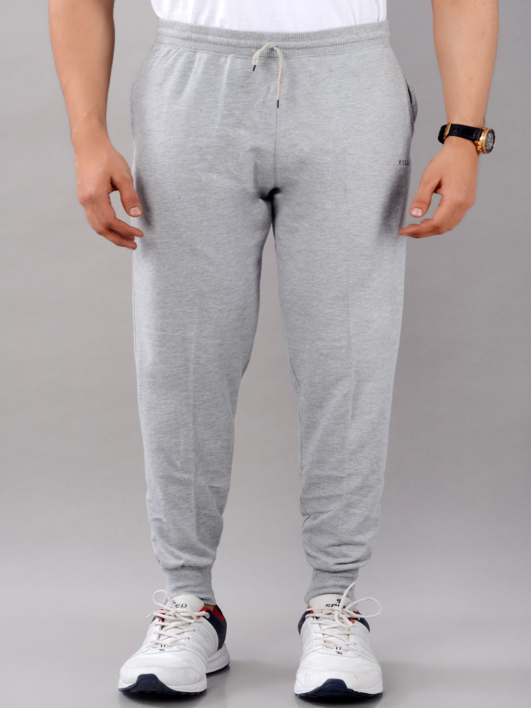 

VILLAIN Men Slim-Fit Mid Rise Joggers, Grey