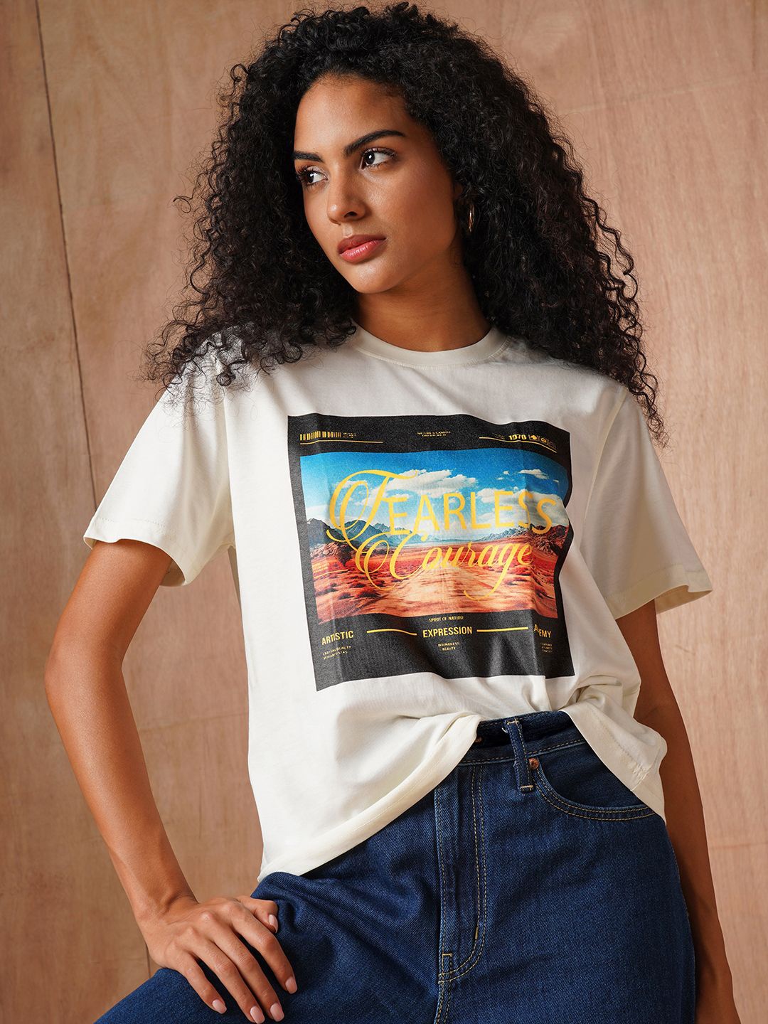 

The Roadster Lifestyle Co Printed Cotton Oversized-Fit T-Shirt, Off white