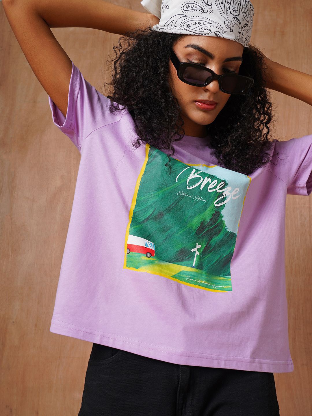

The Roadster Lifestyle Co Printed Oversized Cotton T-Shirt, Lavender
