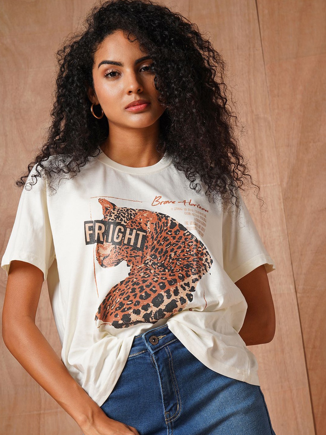 

The Roadster Lifestyle Co Printed Cotton Oversized-Fit T-Shirt, Off white