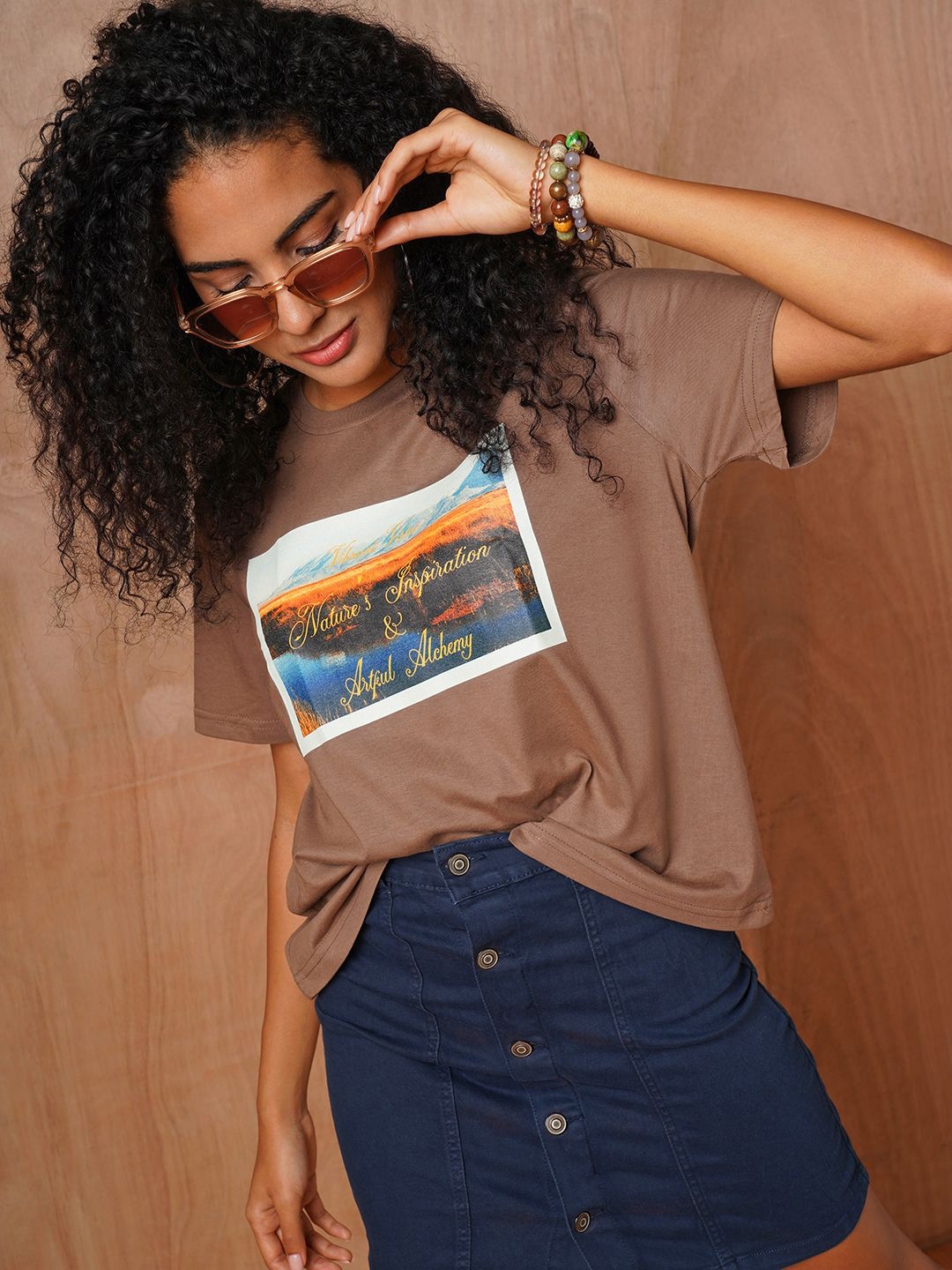 

The Roadster Lifestyle Co Printed Oversized Tshirts, Brown