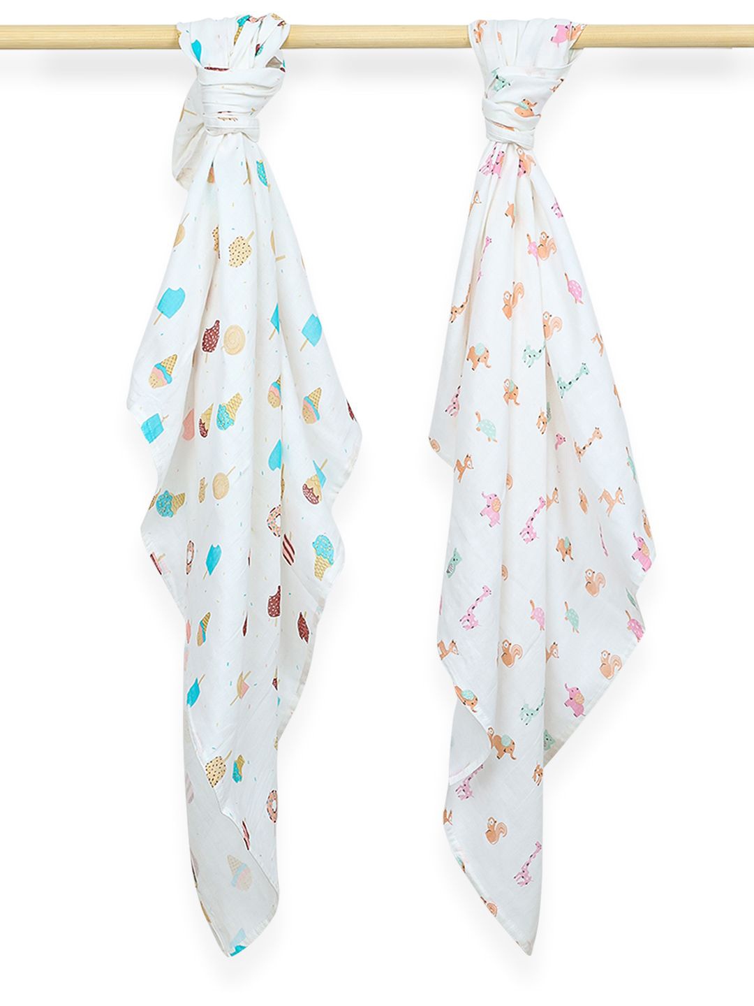 

Moms Home Infants 2-Pcs Printed Muslin Swaddle, White