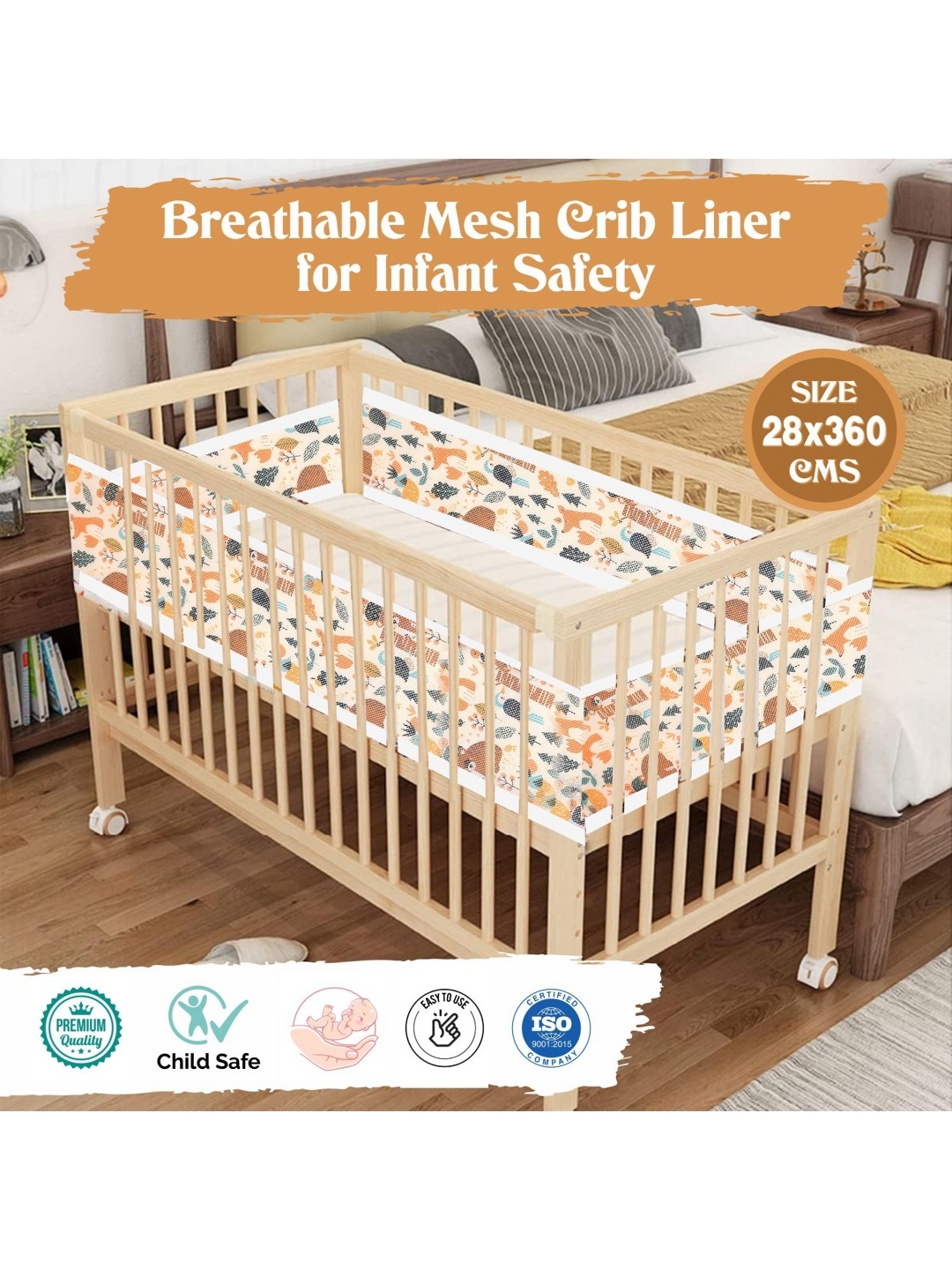 

OSCAR HOME White & Brown Animal Printed Cotton Breathable Mesh Crib Liner