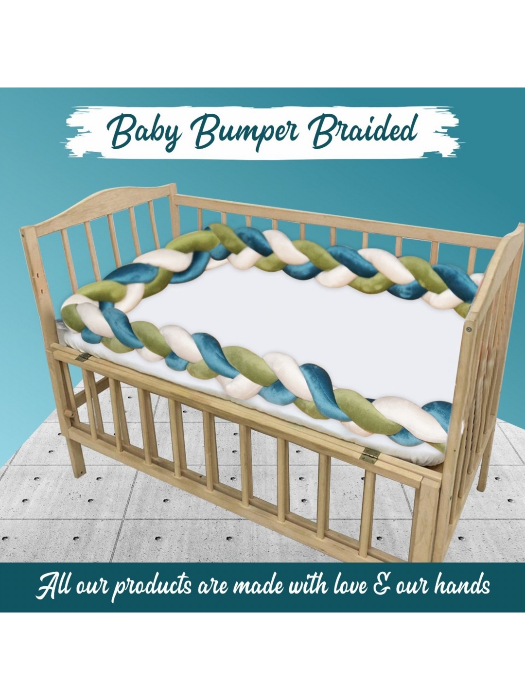 

OSCAR HOME White & Blue Cotton Braided Crib Bumper