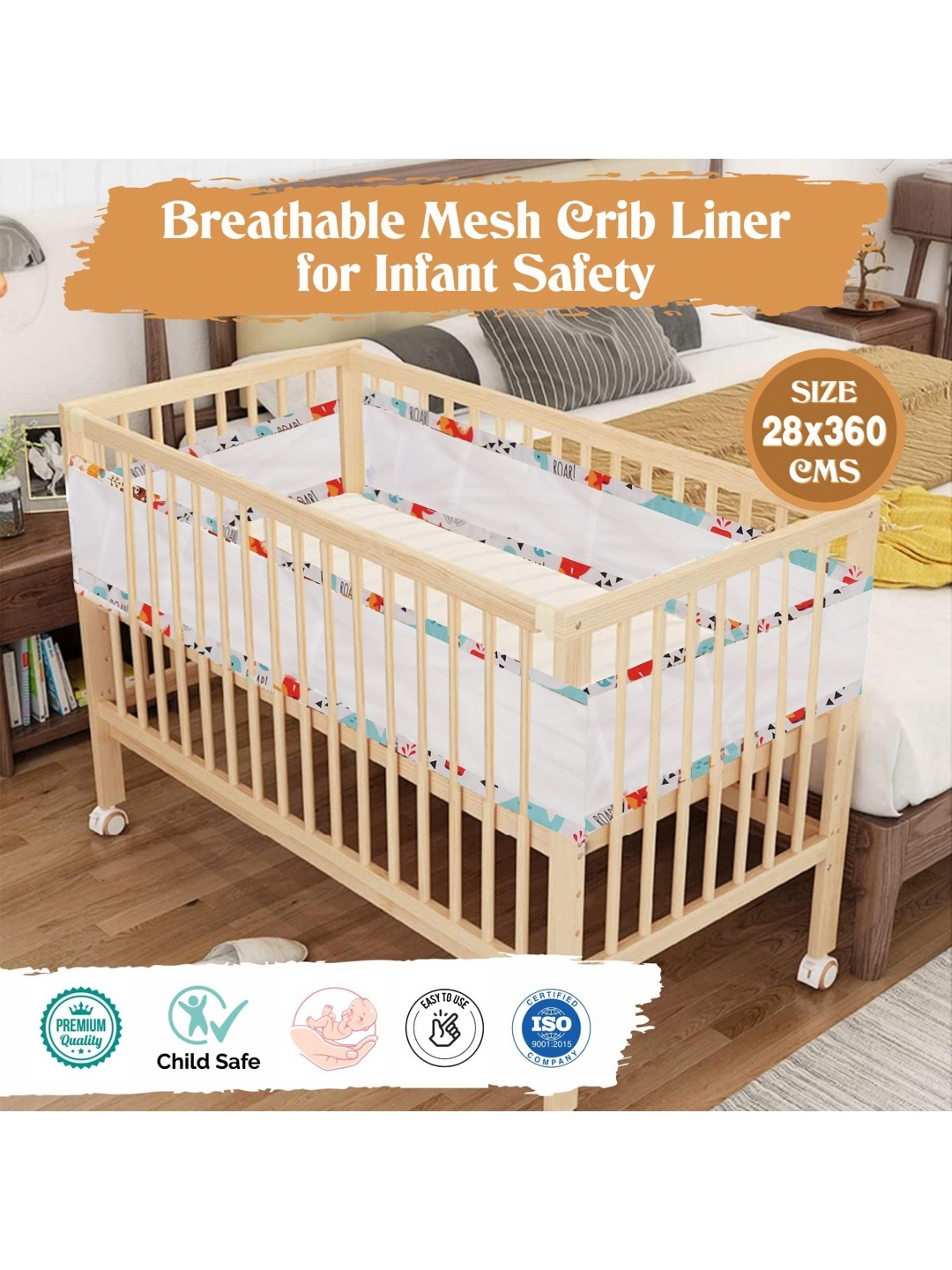 

OSCAR HOME White & Blue Abstract Printed Cotton Breathable Mesh Crib Liner