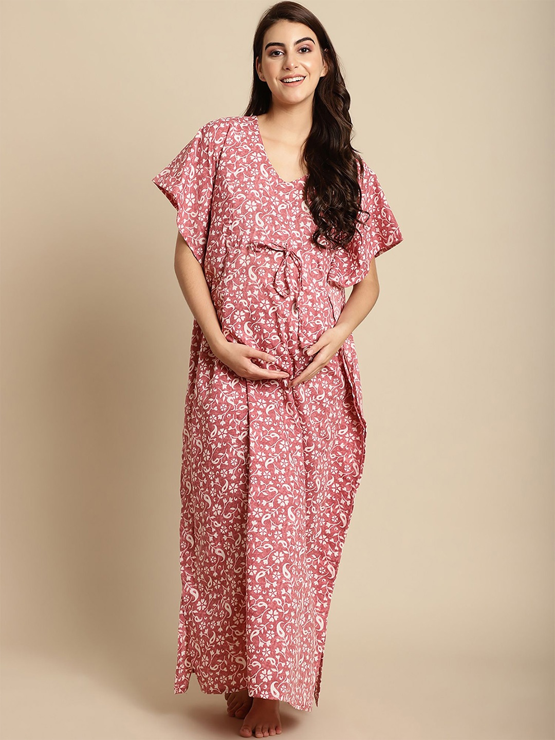 

Secret Wish Women Ethnic Motifs Printed Cotton Maternity Kaftan, Pink