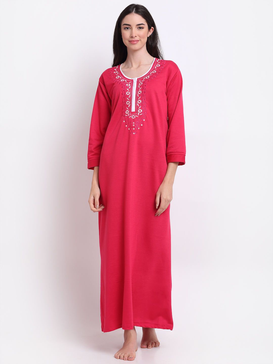 

Secret Wish Embroidered Woolen Maxi Nightdress, Pink