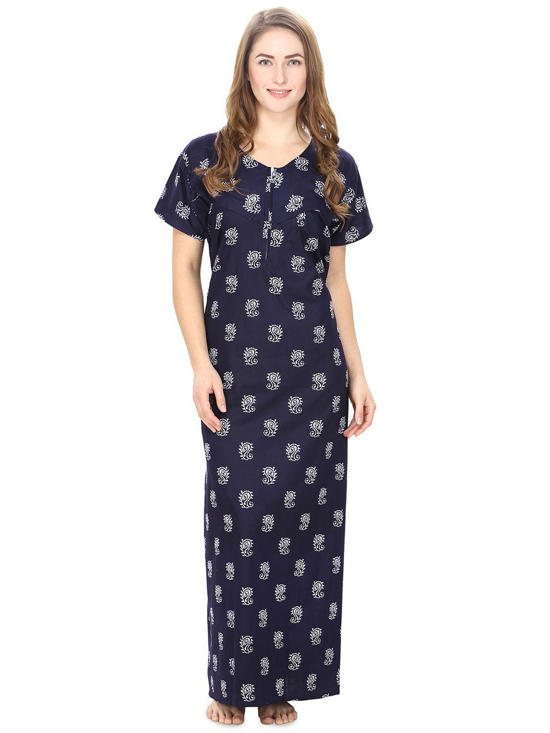 

Secret Wish Ethnic Motifs Printed Pure Cotton Maxi Nightdress, Blue