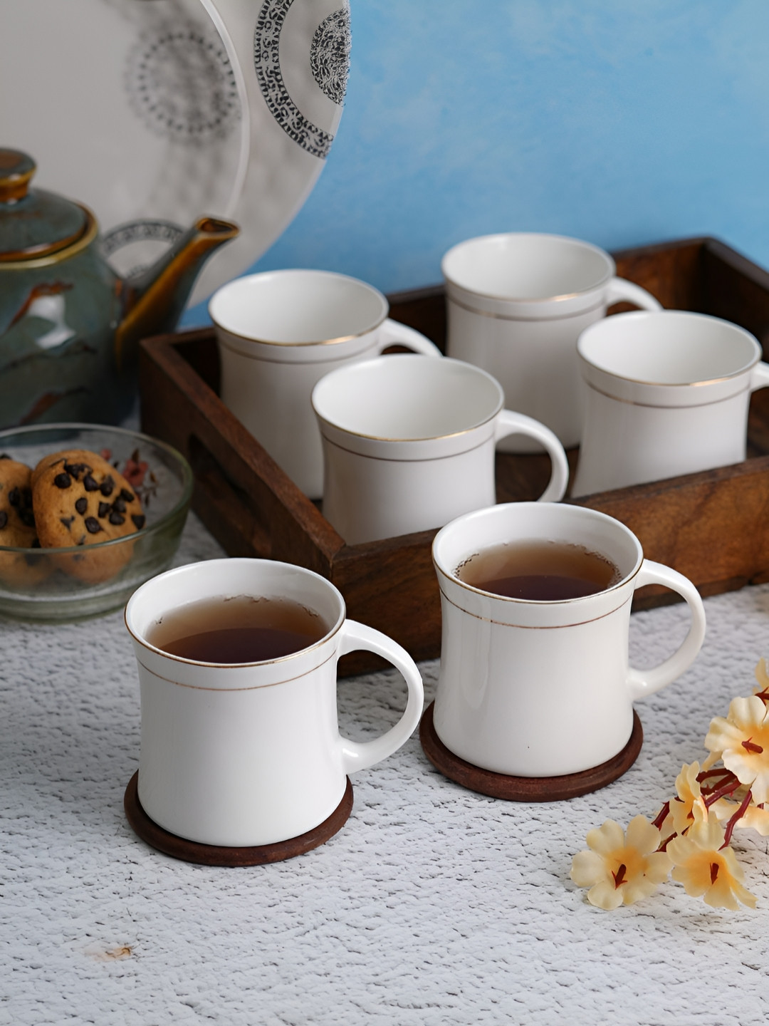 

Aura White & Gold Toned 6 Pieces Glossy Cups 170 ml Each
