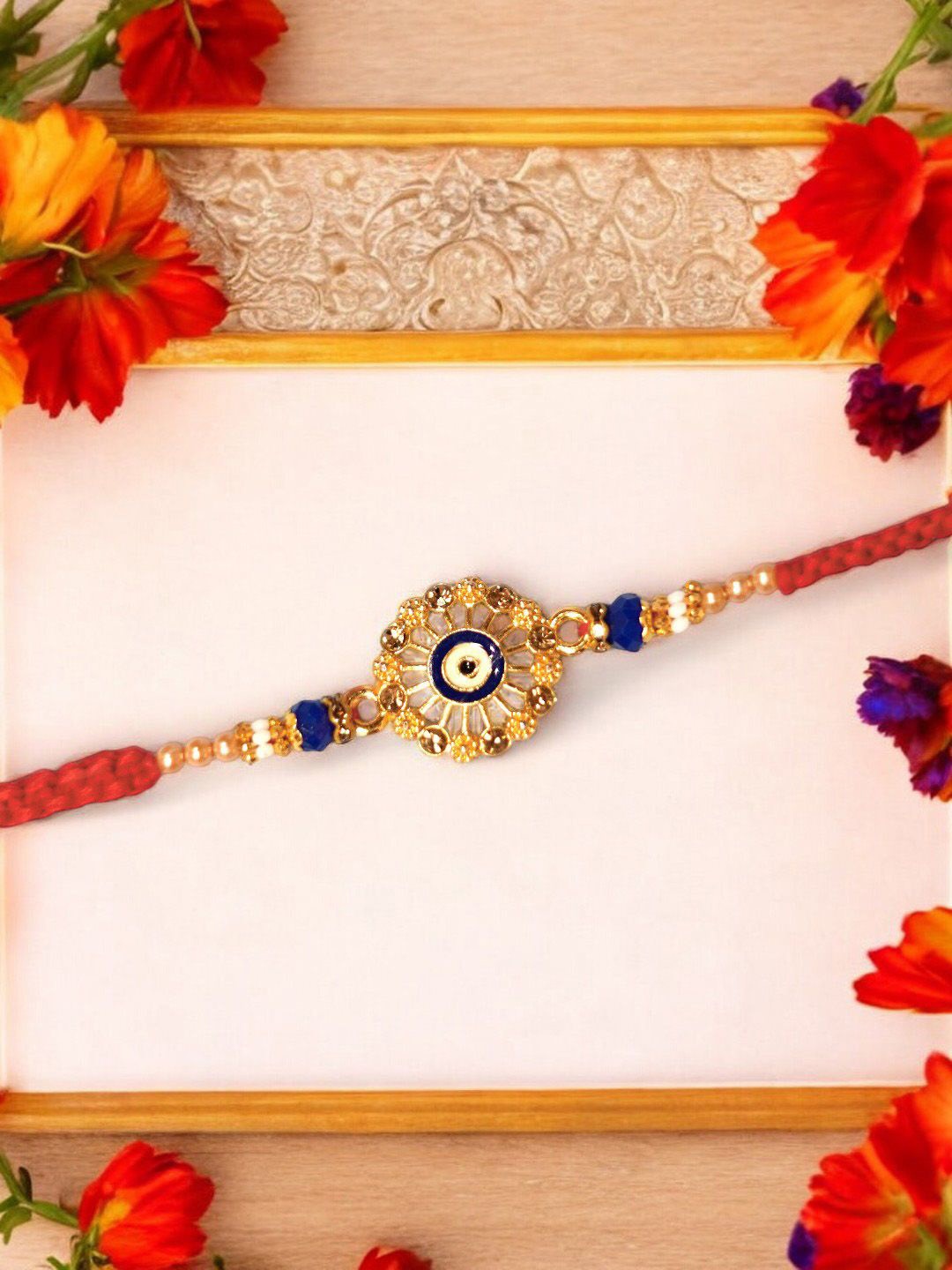 

ADIVA Gold-Plated Evil Eye Stone & Beaded Thread Rakhi