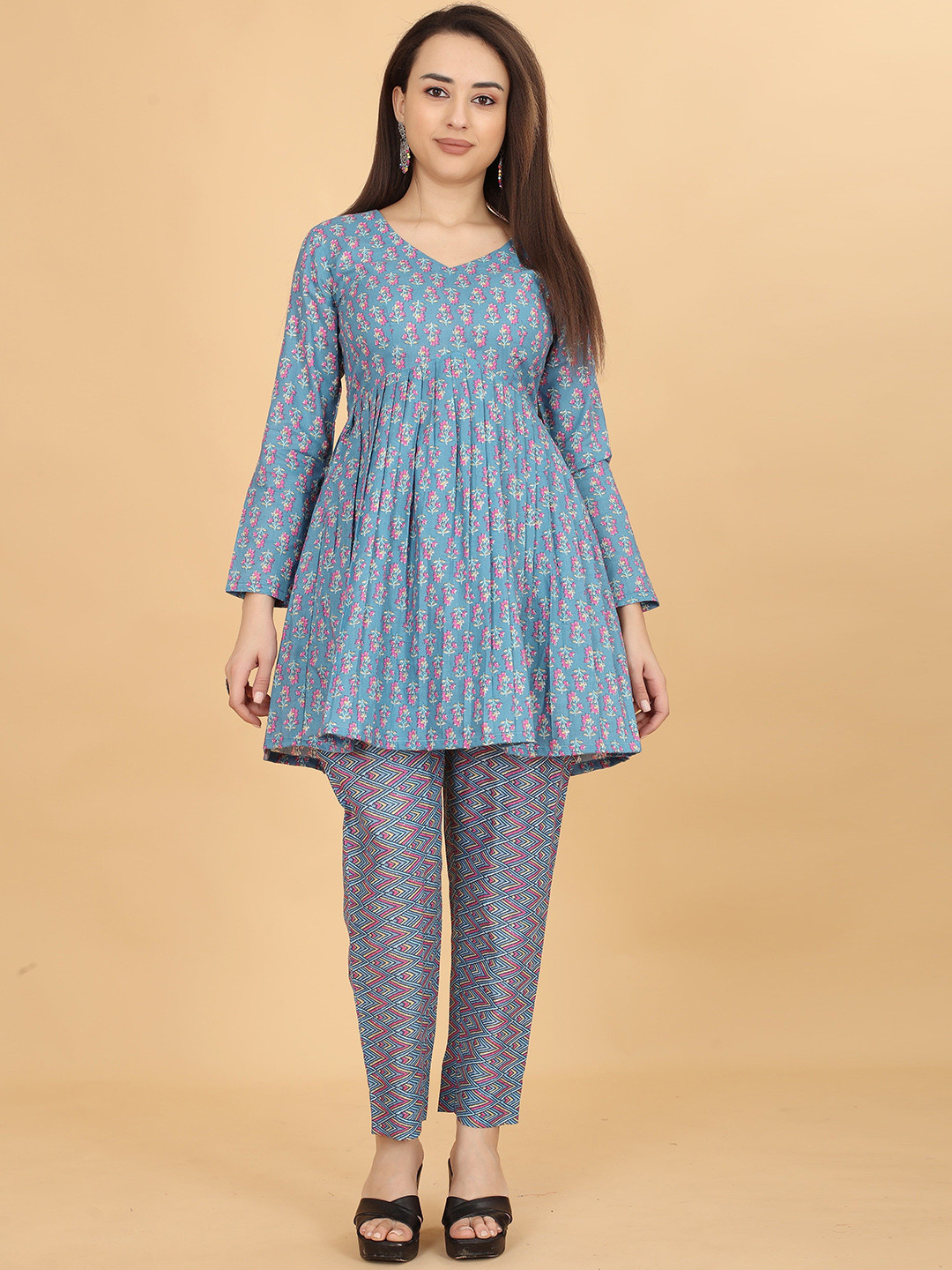 

ODD BY chansi TRENDZ Printed Tunic With Trousers, Blue