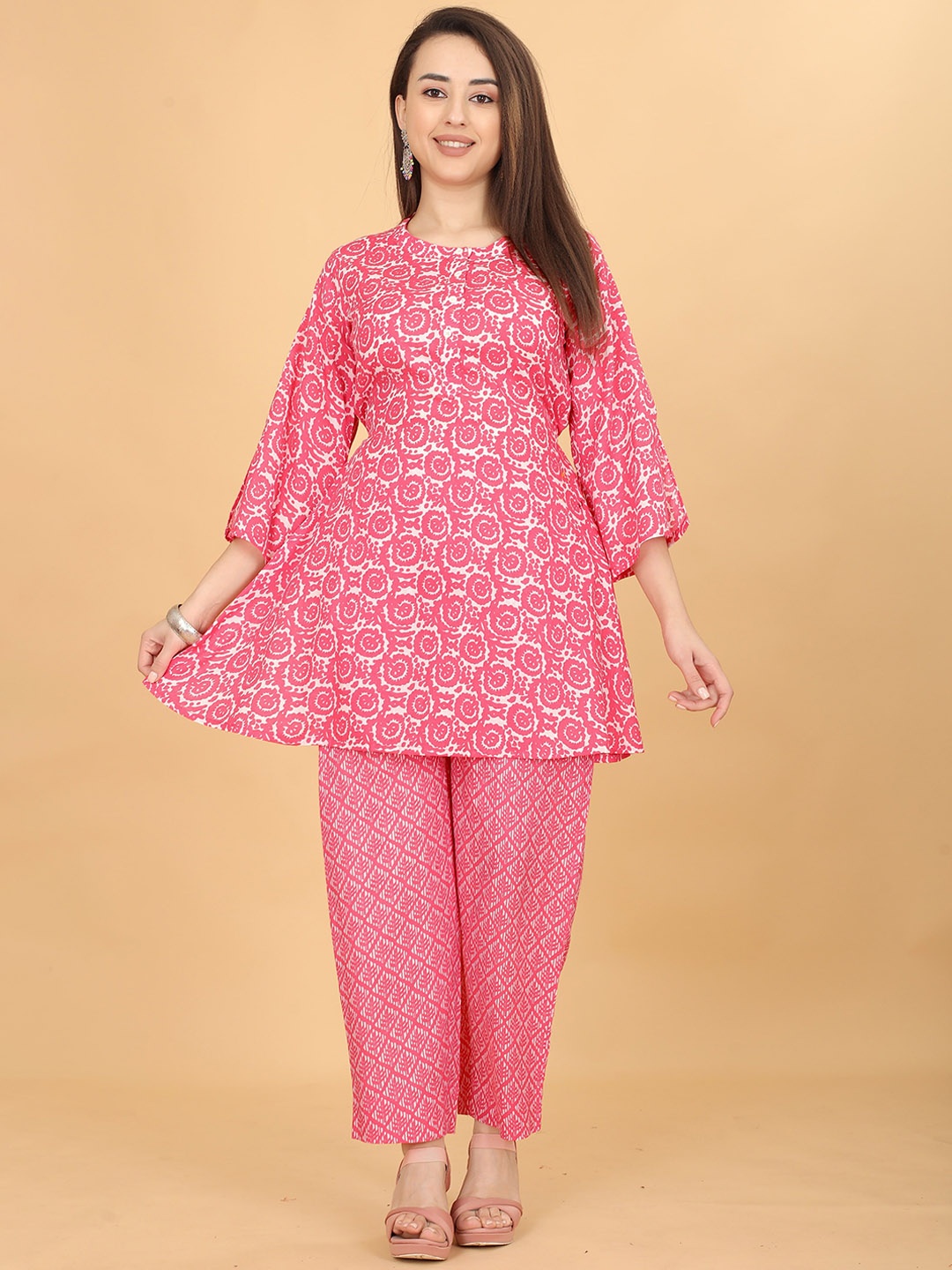 

ODD BY chansi TRENDZ Printed Tunic With Trousers, Pink