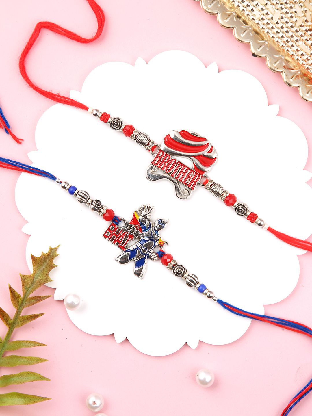 

Sangria Embellished Danglers Bhaiya Bhabhi Rakhi Greeting Card & Roli Chawal, Silver
