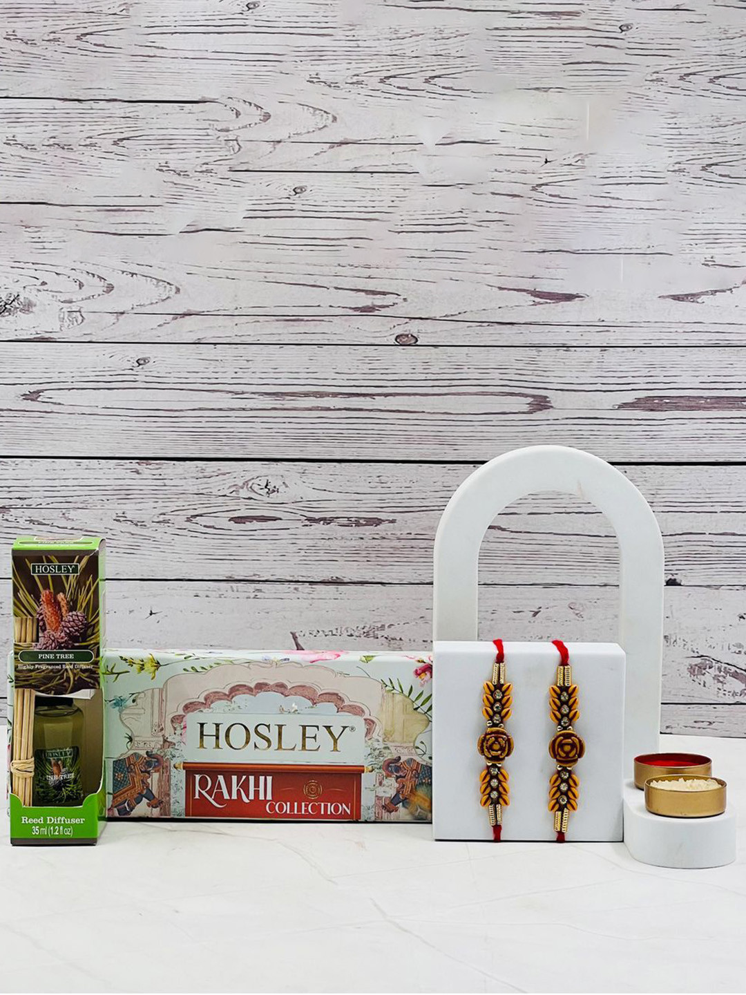 

HOSLEY Set Of 2 Beaded Rakhi With Diffuser Oil-35 ml Gift Set, Red