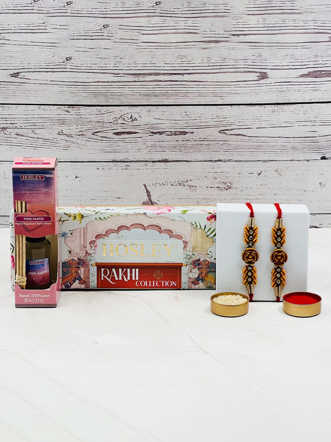 

HOSLEY Set Of 2 Rakhi With Sands Reed Diffuser -35 ml Gift Set, Red