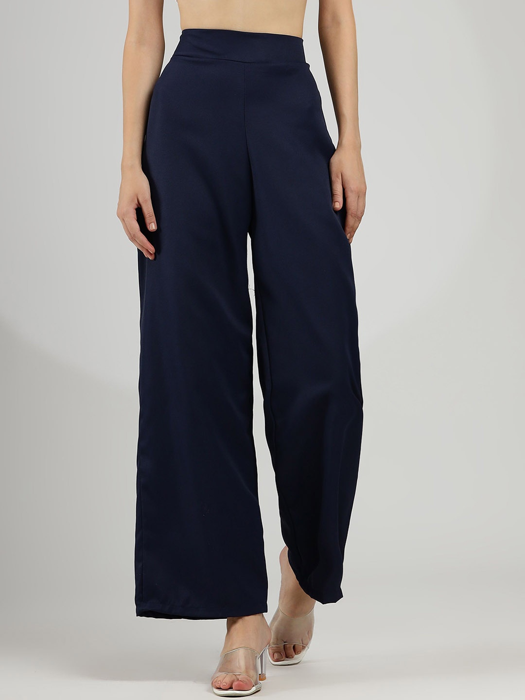 

WESTHOOD Women Relaxed High-Rise Flat-Front Trousers, Blue