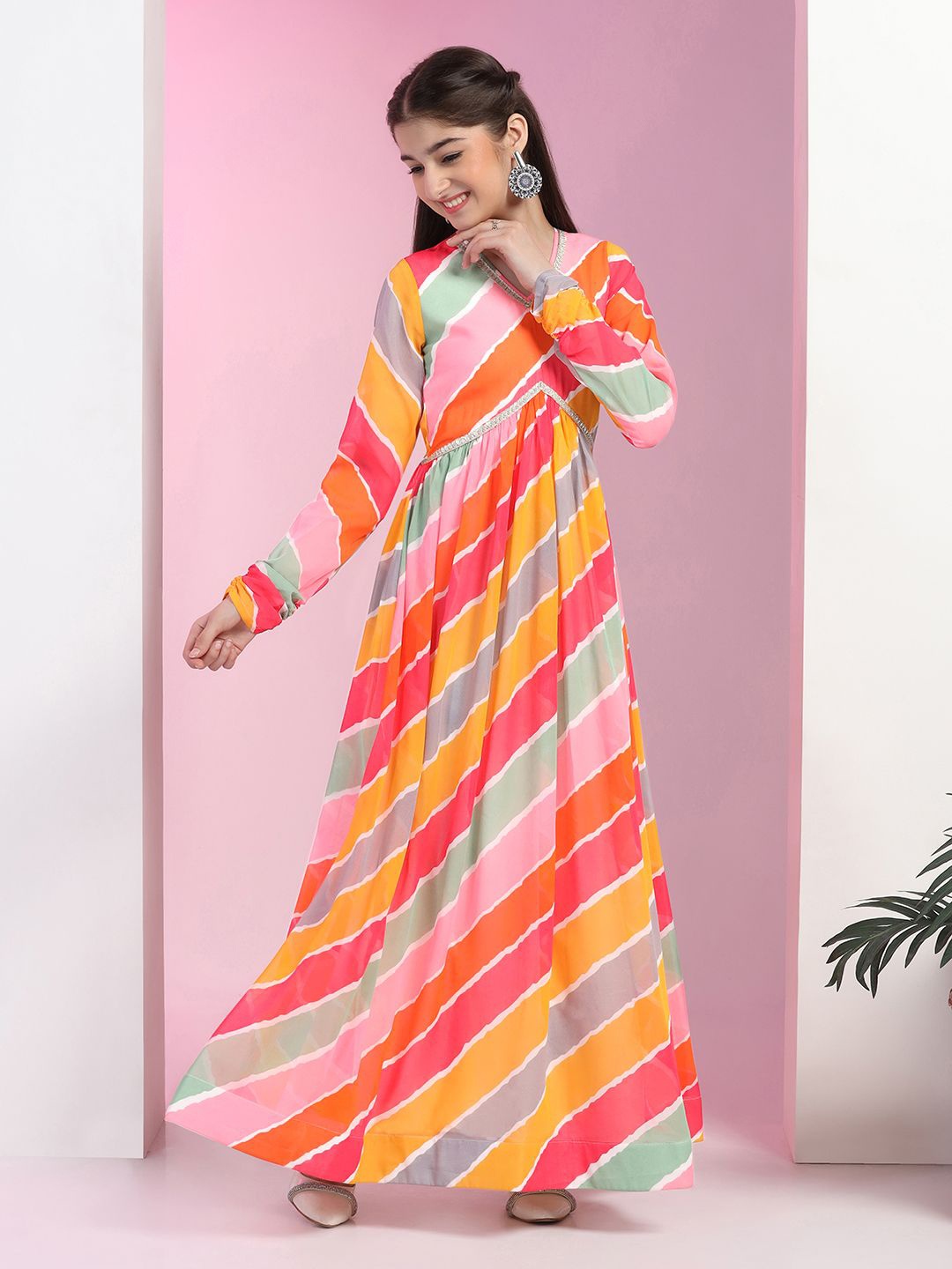 

BAESD Girls Striped Fit and Flare Ethnic Dresses, Multi
