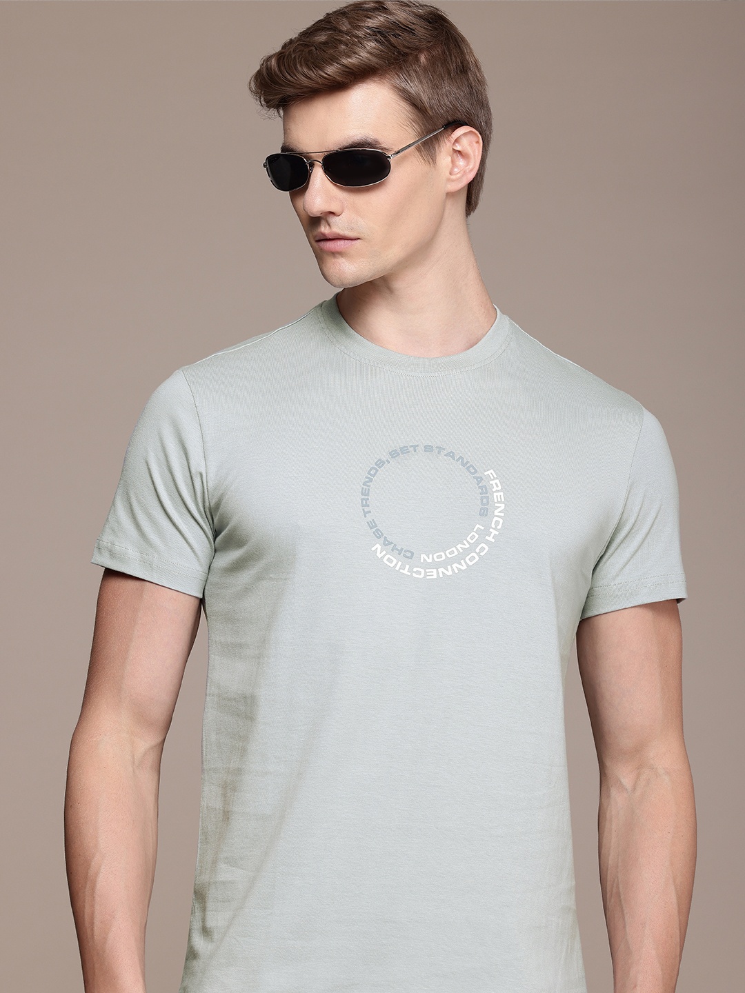 

French Connection Men Typography Printed Pure Cotton Bio Finish T-shirt, Grey