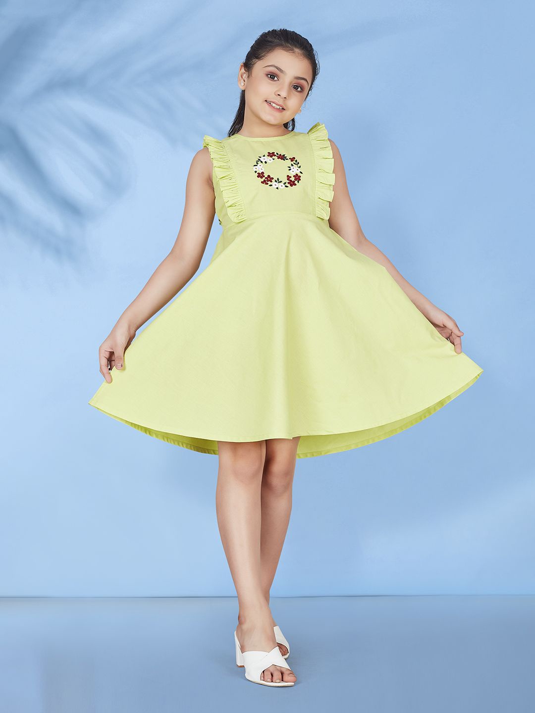 

BAESD Girls Floral Crepe Fit & Flare Embroidered Dress, Green