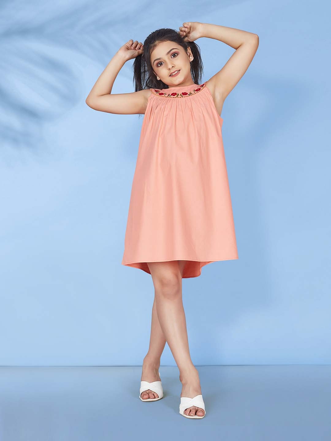 

BAESD Girls Crepe Above Knee Length Fit & Flare Dress, Orange