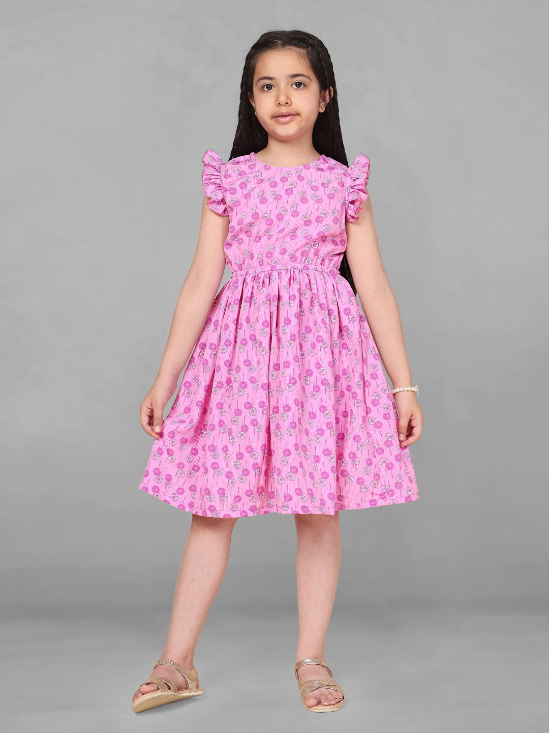 

BAESD Girls Printed Flutter Sleeve Crepe Fit & Flare Dress, Pink