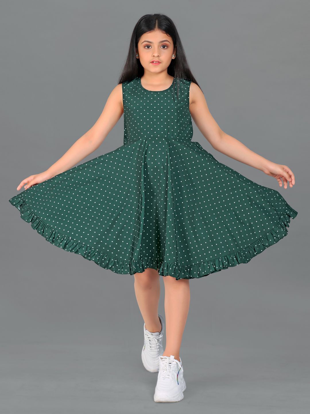 

BAESD Girls Polka Dot Printed Sleeveless Fit & Flare Dress, Green