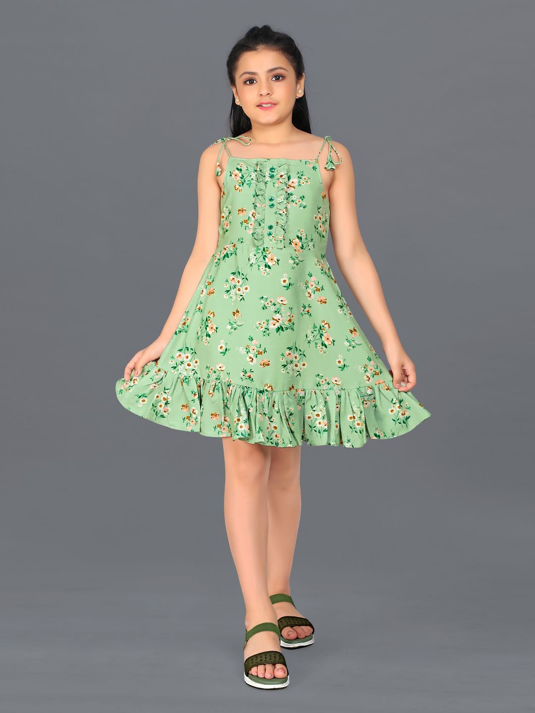 

BAESD Girls Floral Print A-Line Dress, Green