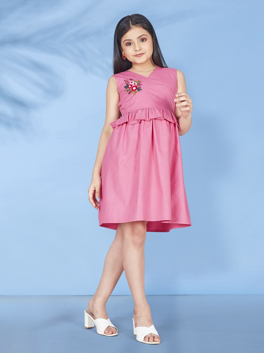 

BAESD Girls Embroidered Ruffled Fit & Flare Dress, Pink